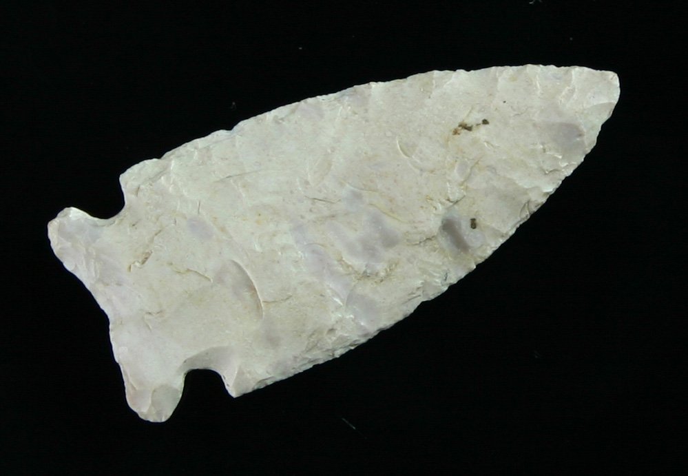 1 15/16" Archaic Corner Notch - Bennett COA: Fulton Co., Illinois example in Burlington Chert. Ex - James White, Fred Wettengel Collections. May have originated near Gibson Mounds according to reported lore. Bennett COA.