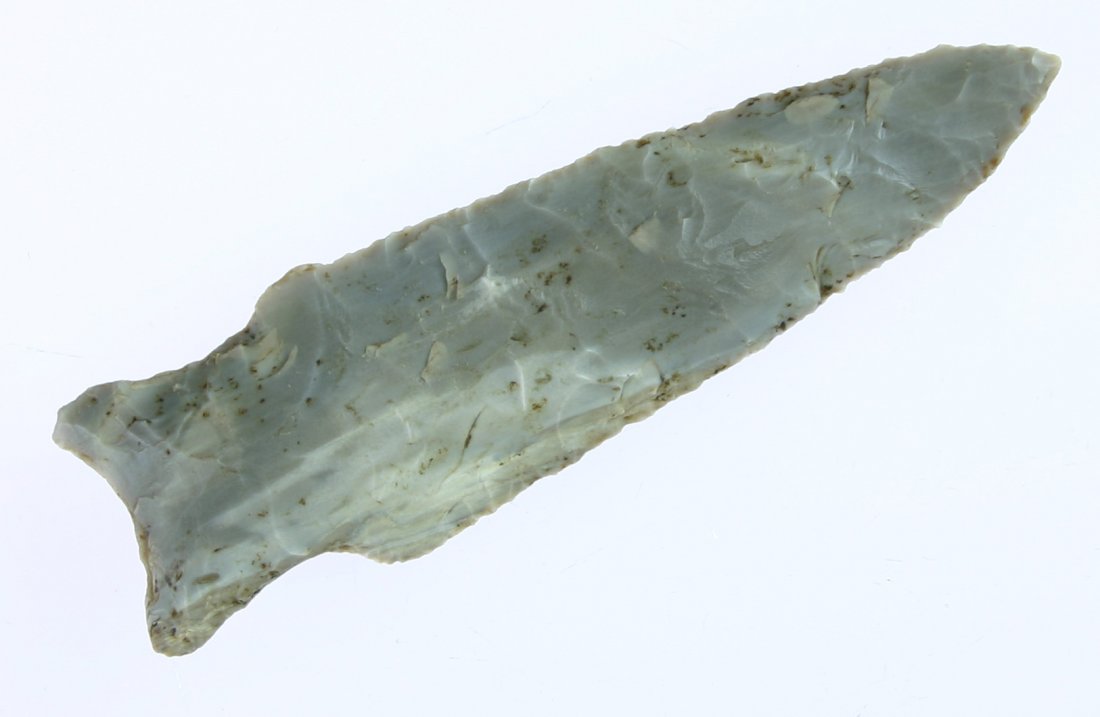 3 1/2" Holland - Perino, Jackson, & Partain COA's: All say Holland. Pretty multi-colored Crowley's Ridge Cobble Chert. Found in Lawrence Co., Arkansas. Ex- Danny Bowen Collection.