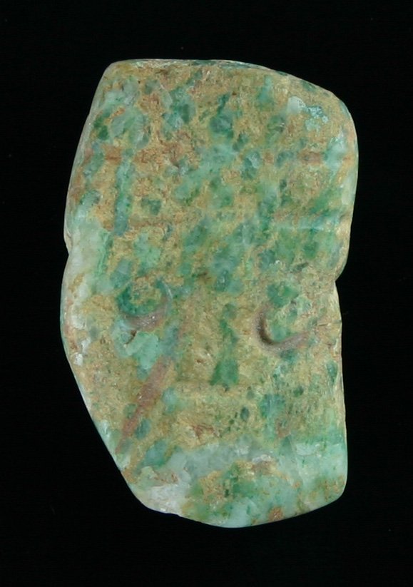 1 3/8" Mayan Jade Pectoral Pendant: Nice example with a face engraved on one side. Green/Cream Jadeite. Central America.