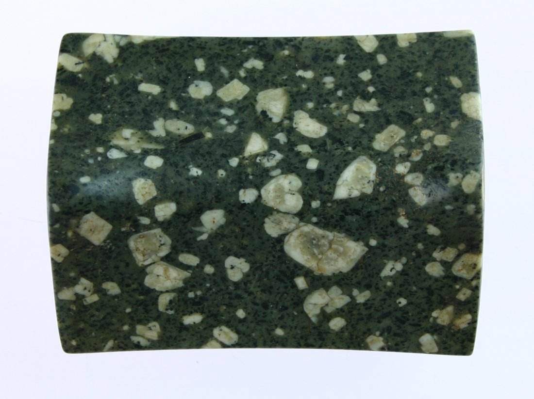 2 13/16"x2 3/16" Horned Bannerstone - Jackson G-10: Stunning museum grade example in a gray-green and white Porphyry. Exact Provenance unknown but likely Indiana or Illinois. Acquired from an old NY estate and collected prior to 1960. Includes tasteful