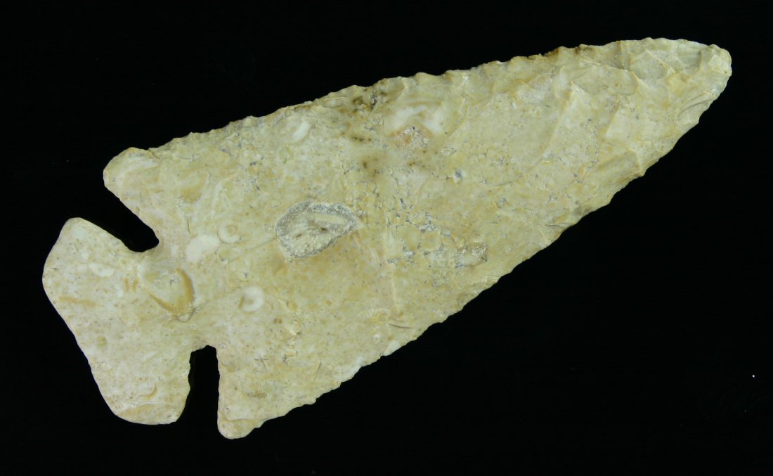 4 3/16" Thebes - Davis G-9 COA: Outstanding extra large example. Great symmetry. Pretty tan/cream glossy chert. Found in Illinois. Davis G-9 COA.