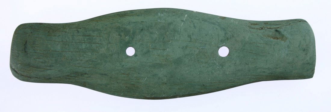 6 1/4" Expanded Center Gorget - Bennett COA: Allen Co., Ohio example formerly of the William Wertz Collection. Green slate. Bennett COA.