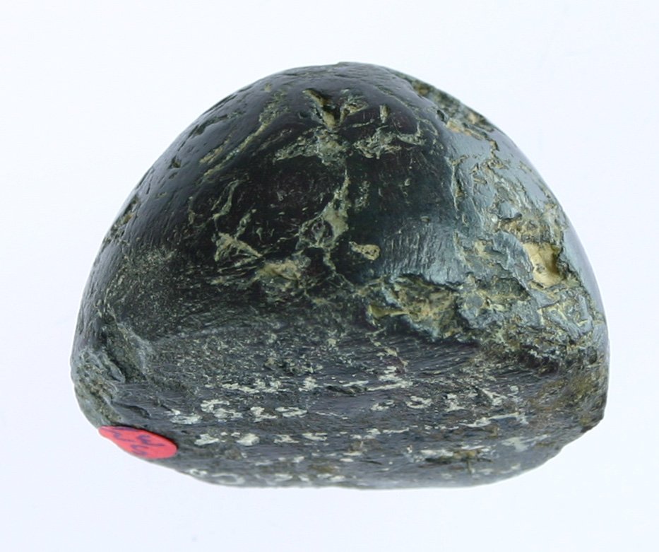 1 5/8" x 1 1/8" Hematite Cone - EX MEUSER: Very nice swirled hematite example found on the H. Tombarge farm, 4 mi. Ea of Lancaster in Fairfield Co., Ohio. Ex - Dr. Gordon Meuser Collection #1510/5 Killer relic with a great provenance. - Note: