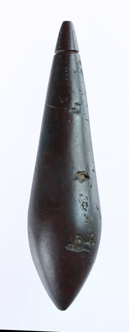 4 1/8" Hematite Plummet - PICTURED, G-10 Davis COA: Stunning example from Illinois in a highly polished hematite. Ex - Dr. Bunch #14865, Ben Thompson, William Walters, Mike Miller, and Zell Adams Collections and pictured in Who's Who #4, pg 39 and Orna