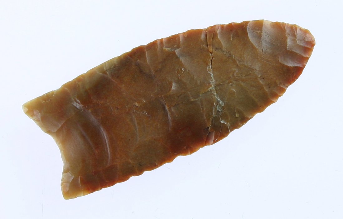 2 5/8" Clovis - Broken & Glued - Jackson COA: Carter Cave example from Kentucky with nice flutes. Broken & Glued. Jackson COA.
