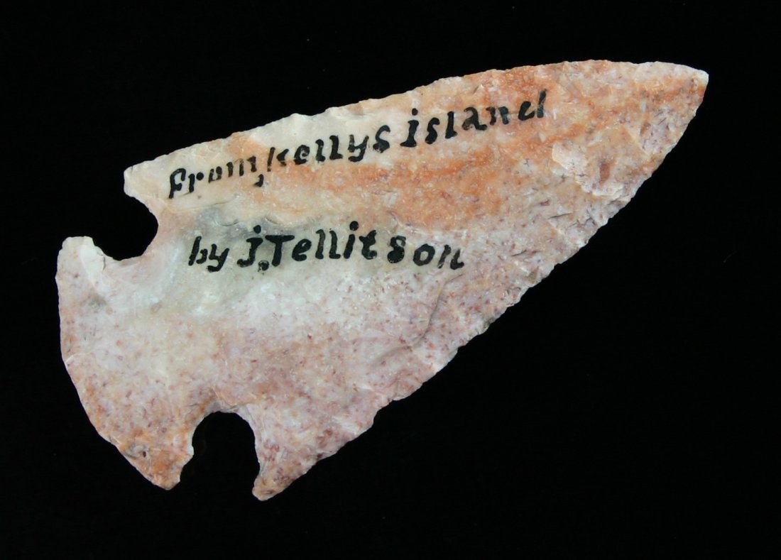 3" Snyders - COLORFUL!: Found by J. Tellitson on Kellys Island in Dodge Co., Wisconsin. Early label. Ex - Schug Collection Payson Chert