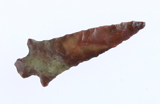 1 1/4" Northwest Dagger - Jackson G-9 COA: High grade multi-colored mauve, cream, and maroon Jasper. Ultra thin. Yakima Co., Washington. Ex- Floyd Hammond and Bill Jackson Collections. Jackson G-9 COA.