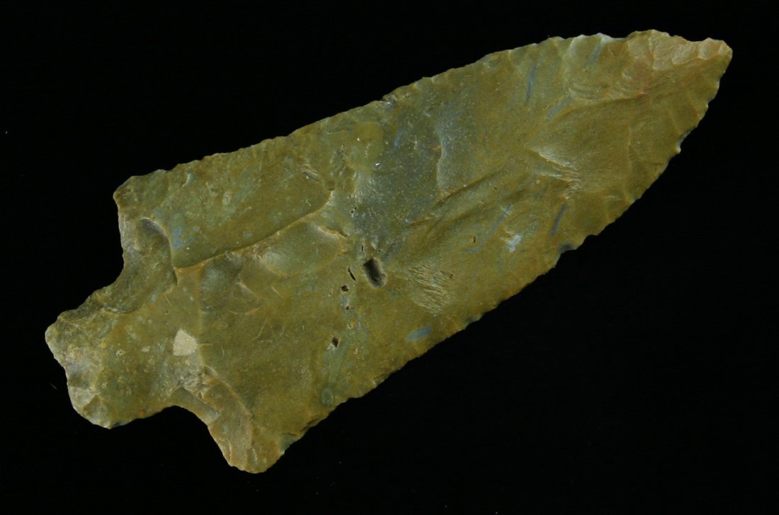 3 3/4" Pickwick - Perino COA: Nice example in a brown/grey fossil chert found by Scott King in a creek near Edwardsville, Madison Co., Illinois. Ex - Don Mckinnis Collection. Perino COA.