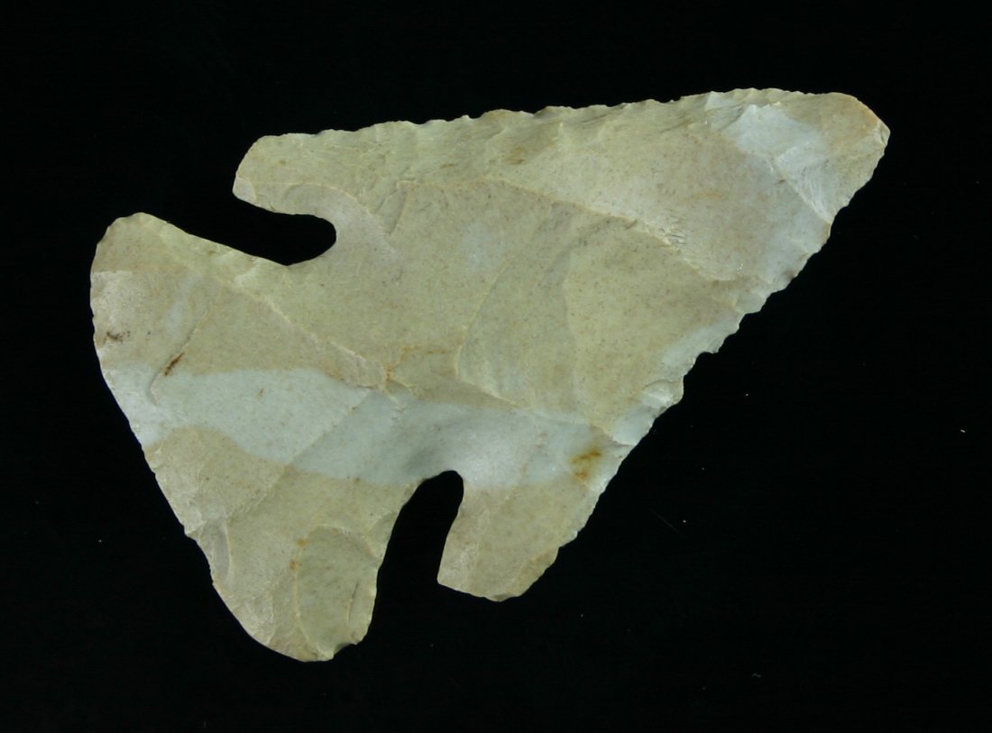2 1/2" Thebes - Jackson COA: Nice example in a brown/cream fossil chert from Brown Co., Ohio. Jackson COA.