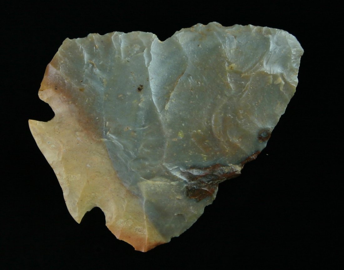 2 1/8" Fractured Base Decatur - Jackson COA: Very nicely made fractured base example from Kentucky in a pretty multicolor Carter Cave Flint. Jackson COA.