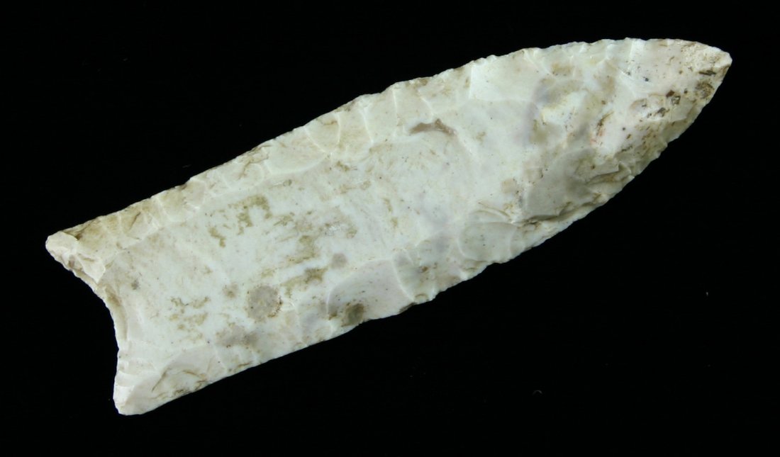 3 1/8" Barnes Variety Cumberland- Jackson & Rogers: Extra rare type. Superb example. Highly collectable. Fluted 90% on one side and 80% on the other. Made of extra pretty and glossy high grade Flint Ridge. Labeled Wayne Co., Ohio. Ex- Dr. Stan Copeland