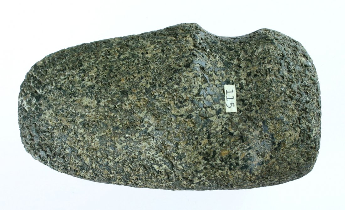 5" 3/4 Groove Axe: Nice granite example from LaPorte, Indiana with cream and black crystals.