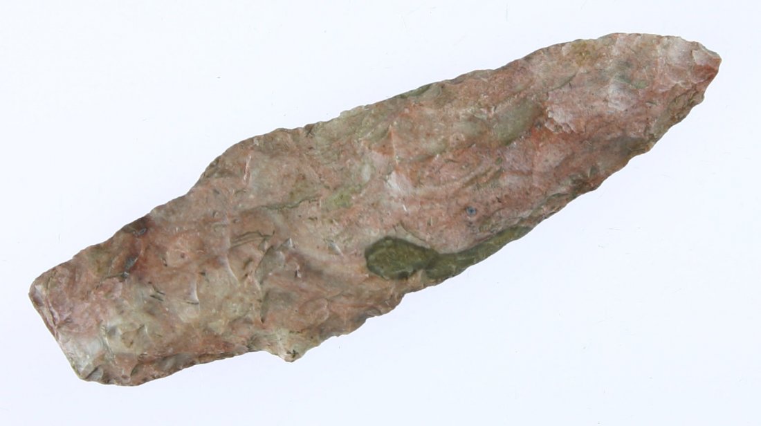 3 1/8" Hollenburg Stemmed - Rogers COA: Pink fossil chert example found near Red Rock, Minnesota. Rogers COA - Ex - Virgil Russell Collection, Ex - Sterling Martz Collection.