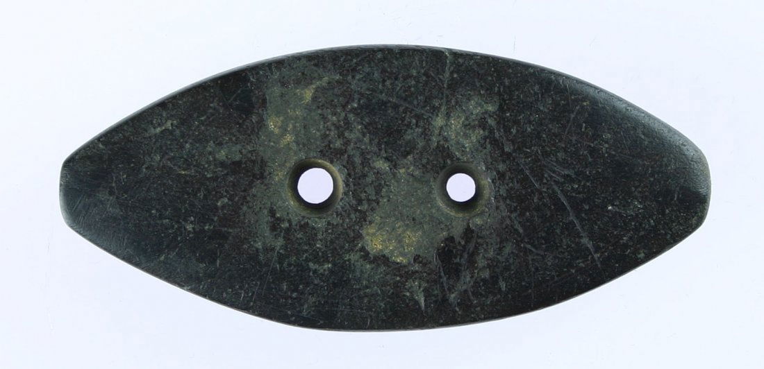 2 3/4" Hematite Gorget - Ex-Rowlands: Excellent well proportioned example. Highly polished Hematite. Found in Lorain Co., Ohio. Last sold by Rowlands Auction 2/09.