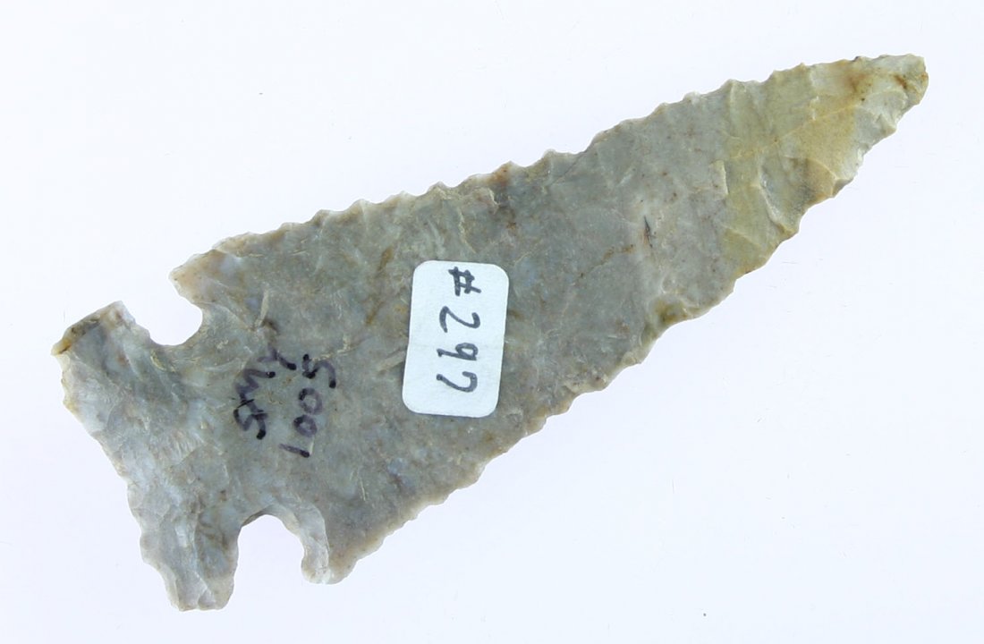 3 1/16" Newton Falls - Jackson & Bennett COA's: Pretty mottled gray Coshocton. Found in Knox Co., Ohio. Ex- Jim Phillips. Jackson and Bennett COA's.