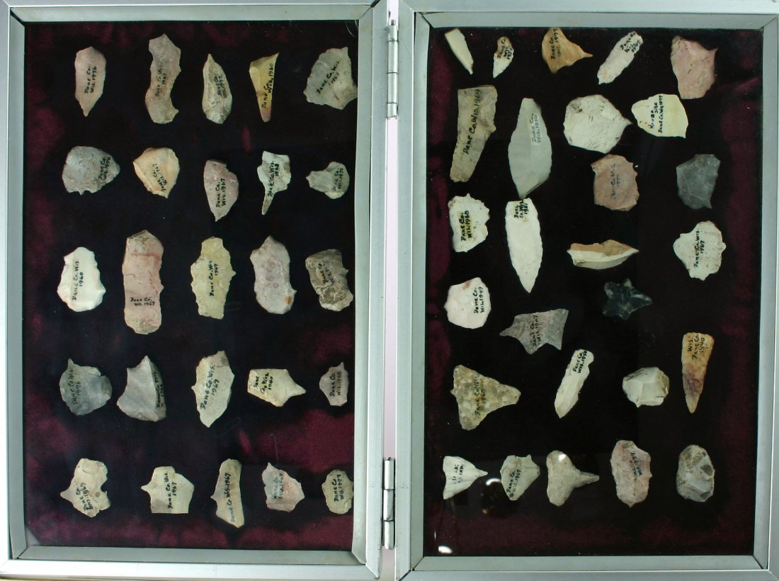 Collection of Kouba Site Material (52pcs): Approximately 52 pieces recovered from the Kouba Paleo Site between 1940-1977 by Theodore Kouba on the Kouba Farm in Dane Co., Wisconsin. Published in The Wisconsin Archaeologist, Vol 47, #4, December