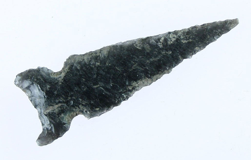 2 1/16" Northern Side Notch - Ex- Bodle Collection: Translucent Obsidian loaded with alkaline salts. Ex- Bodle Collection. Found in Klamath Co., Oregon.
