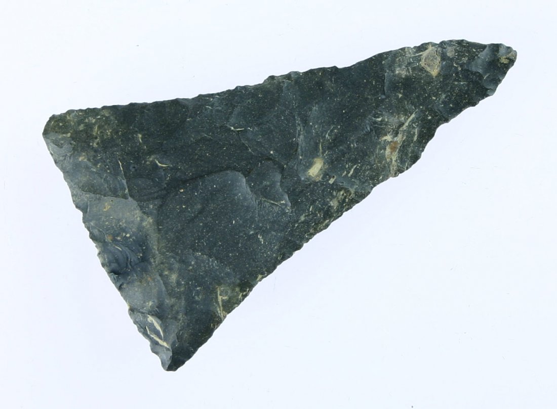 2 3/8" Ft. Ancient Triangle: Black chert example from Southern Ohio. Very nice. Big!