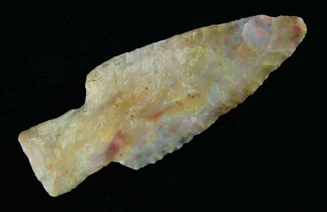 3 1/8" Hopewell: Classic red, yellow, and white Boyle Chert. Central Kentucky material and type.