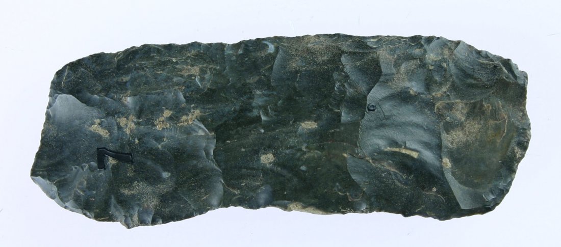 3 3/8" Paleo Square Knife: Green mottled Fort Payne Chert example. KY/OH Type.