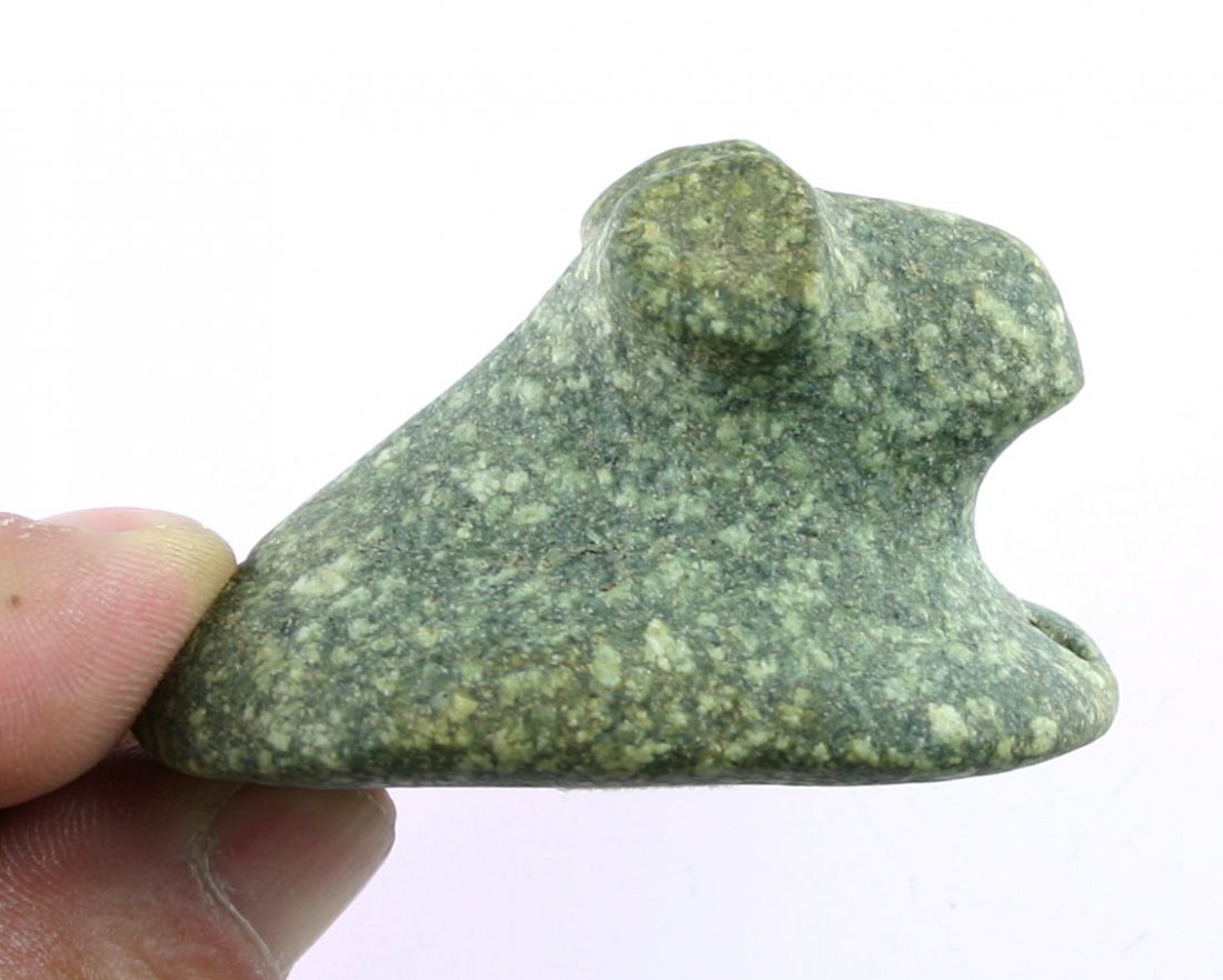 2 1/2" Bust-Type Birdstone: Porphyry example from Allen Co., Ohio formerly of the Craig Helm Collection. Nice drilling.