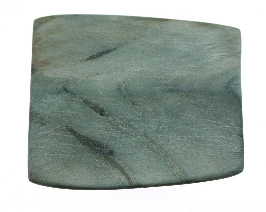 2 5/8" Panel Bannerstone: Classic form in banded slate from Delaware Co., Ohio. Banding crosses ridge almos symmetrically.