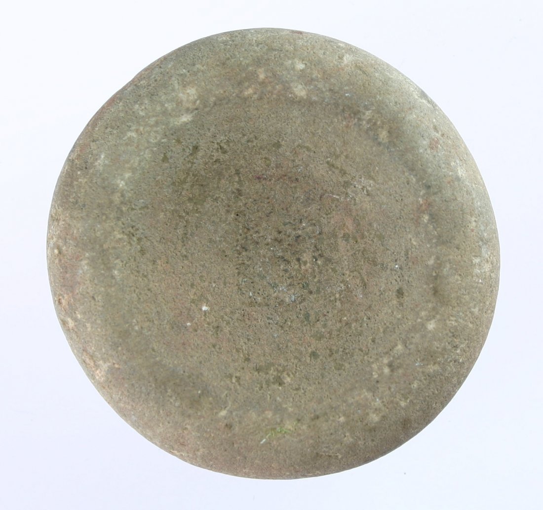 2 5/8" Double Cupped Discoidal - Dickey COA: Nicely polished sandstone example in excellent cosndition. Ex- William Buckley and Rob Dills Collections. Found in Henderson Co., Kentucky. Dickey COA.