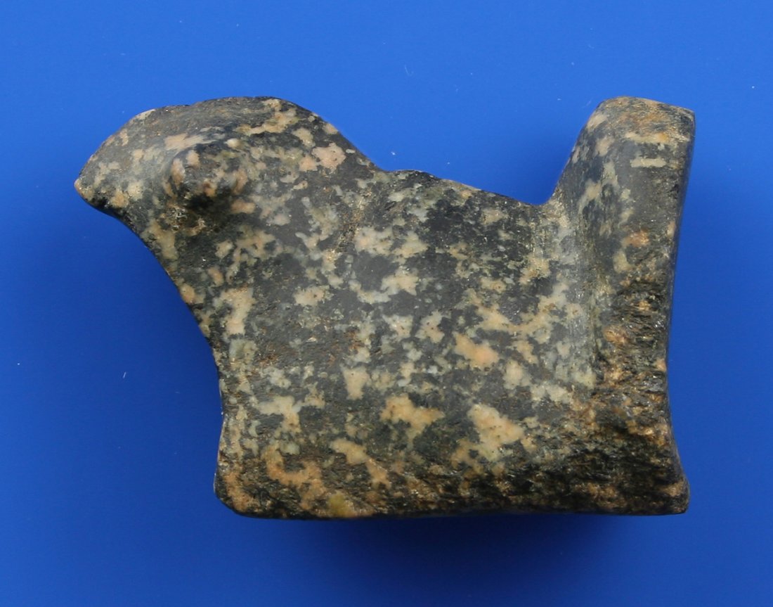 2 5/16" Popeye Birdstone - Read Description: Nice Popeye Birdstone formerly of the Bill Carter Estate Collection. Some modern polish found across back but probably collector done. Front hole unfinished. Granite. Due to presence of modern polish