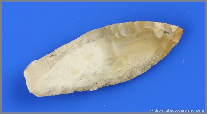 2 7/8" Agate Basin: Cream fossil chert example found by Theodore Kouba between 1908 and 1915 in Benton Co., Iowa.