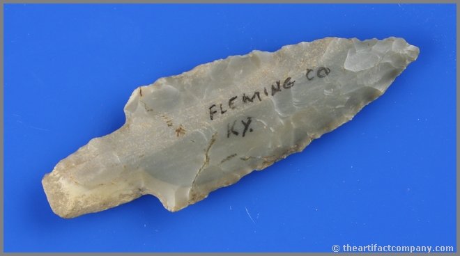 3 1/2" Long Stemmed Adena: Carter Cave flint example from Fleming Co., Kentucky. Nice with great mineralization.