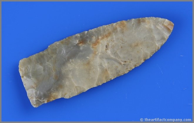 3 1/4" Stringtown Lance - Davis G-9 COA: Gorgeous caramel colored Carter Cave Flint with tons of translucency. Thin and superb. Found in Licking Co., Ohio. Estimated by Davis @ $1000-1500. Davis G-9 COA.
