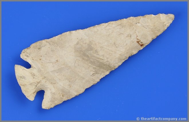 4" Dovetail - Ex- Theler. Jackson & EW COA's: Well crafted excellent Dovetail with great symmetry and size. Famous Ex- Clyde Theler Collection. Attractive banded cream chert loaded with minerals. Ohio/Indiana type. Jackson and Earthworks (Ed Rowe