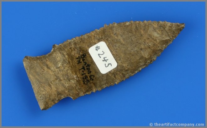 2 13/16" Harpeth River - Davis G-10 COA: Super nice PERFECT G-10 example from Benton Co., Tennesse in mottled chocolate Dover chert with great mineralization and a Davis G-10 COA.