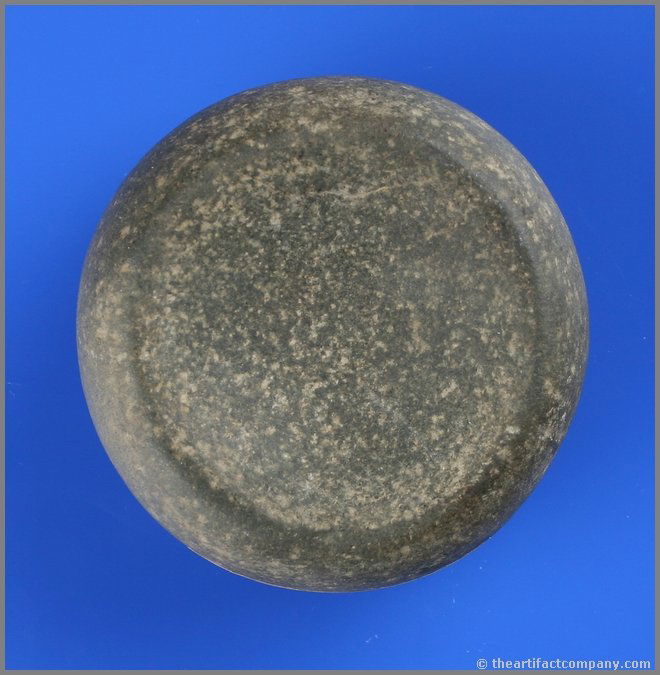 2 9/16" Discoidal: Found at Summit, Wisconsin by George Forsyth. Ex - Schug Family Collection. Greenish Diorite. Very nice