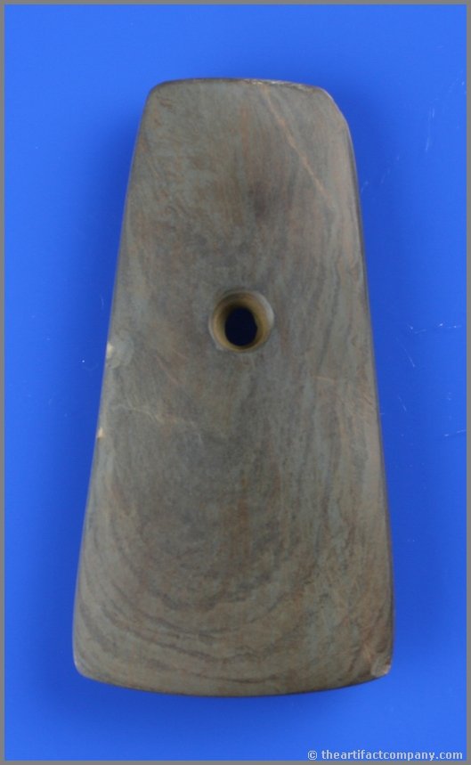 3 7/8" Trapezoidal Pendant: Nice example from Greenville in Darke Co., Ohio. Ochre stained banded slate.