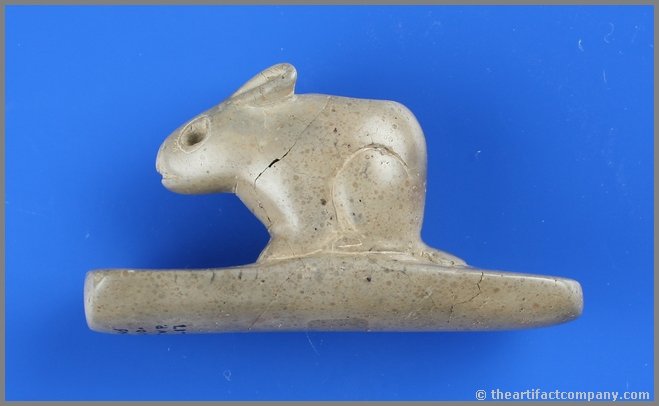 3 3/16" Hopewell Rabbit Effigy Platform pipe: Ex - Payne Collection and found in Section 17, Green Township, Ashland Co., Ohio. Pipestone. Museum Grade.