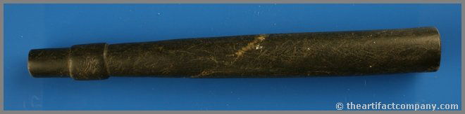 9 1/4" California Tube Pipe: Ringed neck on this steatite pipe from the California coastal area.