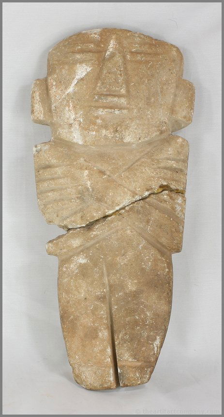 HUGE 15" Mixtec Guardian - Broken & Glued.: HUGE example used as a idol or possibly trail marker in a carved alabaster. Broken & Glued.