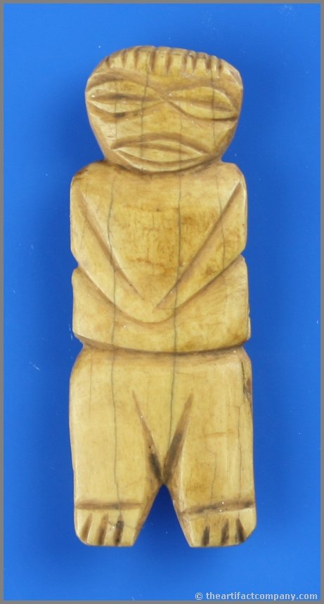 2 5/8" Taino Bone Effigy Figural: Nicely made carved bone figural from the Dominican Republic. Ex - Sadofsky Collection.