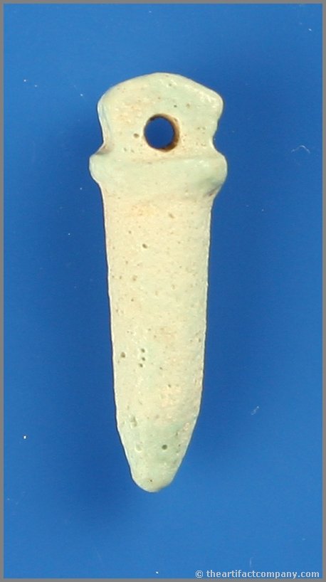 Fantastic Ancient Egyptian 'WAS' Sceptre Amulet: Very pretty papyrus 'Sceptre effigy amulet. Excellent very stable condition. Wearable with hole for suspension. Ancient Egypt 26th Dynasty type.