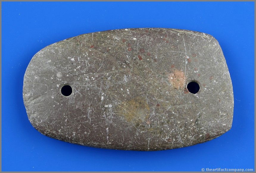 3 7/16" Gorget: Found by Ernest Schug in Waukesha Co., Wisconsin. Appears to be pipestone or Catlinite. Rare!