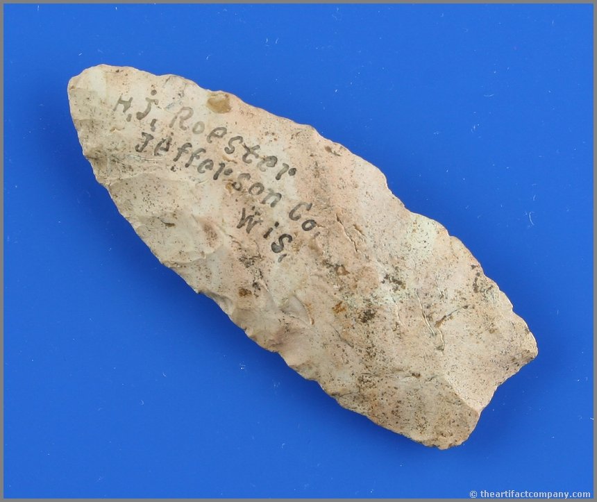 2 5/8" Angostura: Pink fossil chert example from Jefferson Co., Wisconsin. Ex- H.J Roester and Schug Collections.