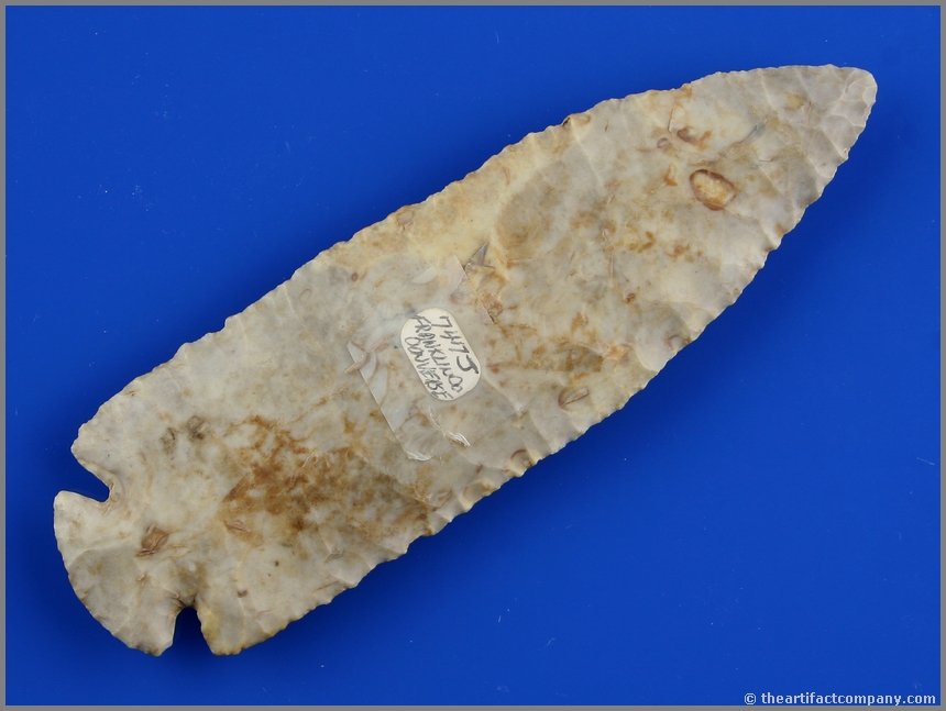 5 1/8" Flint Ridge Dovetail - Jackson G-9 COA: Outstanding example from Franklin Co., Ohio. Old label reads '7417 J - Franklin Co. Converse'. Pretty glossy waxy multicolored Flint Ridge. Jackson G-9 COA.