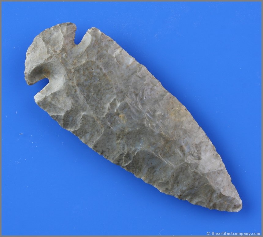 4 1/4" Dovetail - Davis G-9 COA: Great artifact. Extremely pretty glossy mottled high grade, colorful, and semi-translucent Upper Mercer Chert. Great size, flaking, and symmetry. Ohio. Davis G-9 COA.