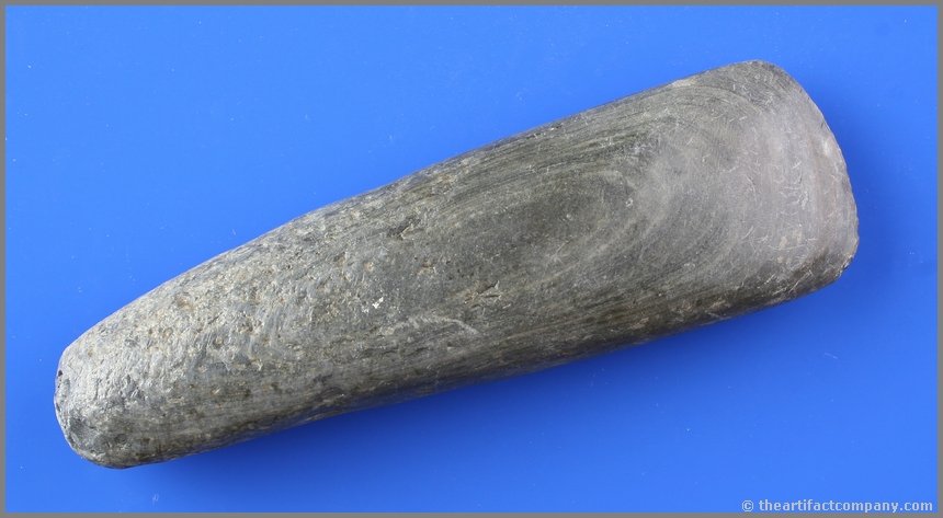 6 1/2" Banded Slate Celt: Great green banded slate. Highly polished and in good condition. Ex- Rob Dills. Ohio.