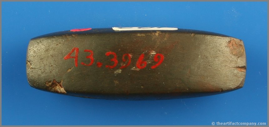 2 1/2" Hematite Bar Weight: Well formed example with grooves on each end. Nicely polished. Old museum (deaccessioned) #43.3969. Reported only as 'Old Midwest Institution'.