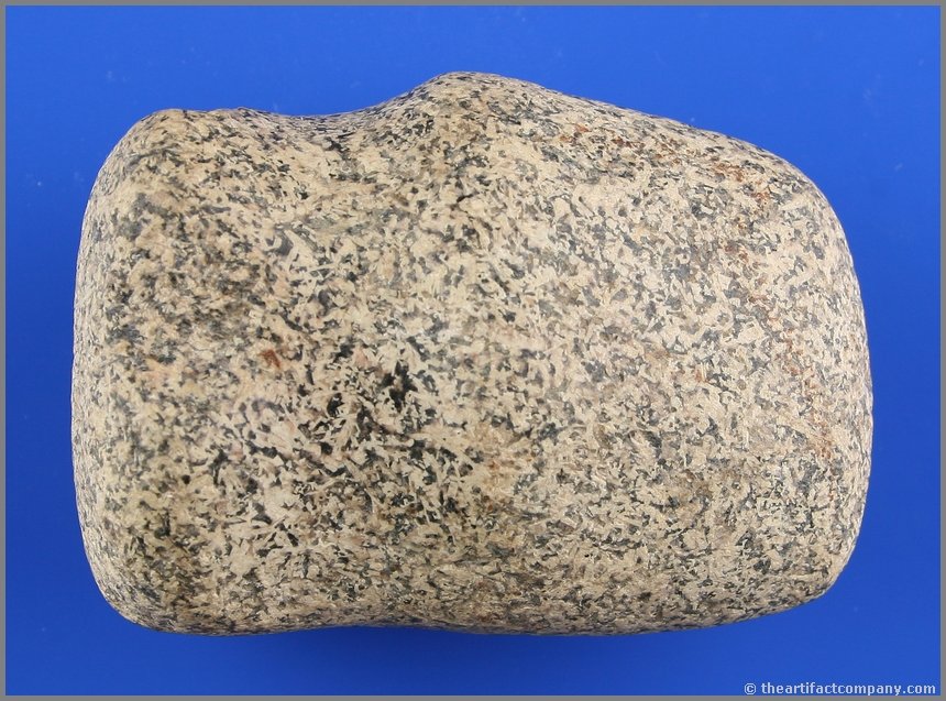 3" 3/4 Groove Maul/Club - Ex- Jon Dickinson: Nice example with high polish made of cream and green speckled granite. Bit intentionally blunted and thought to have been used as a weapon. Found in Miami Co., Ohio. Ex- Jon Dickinson.