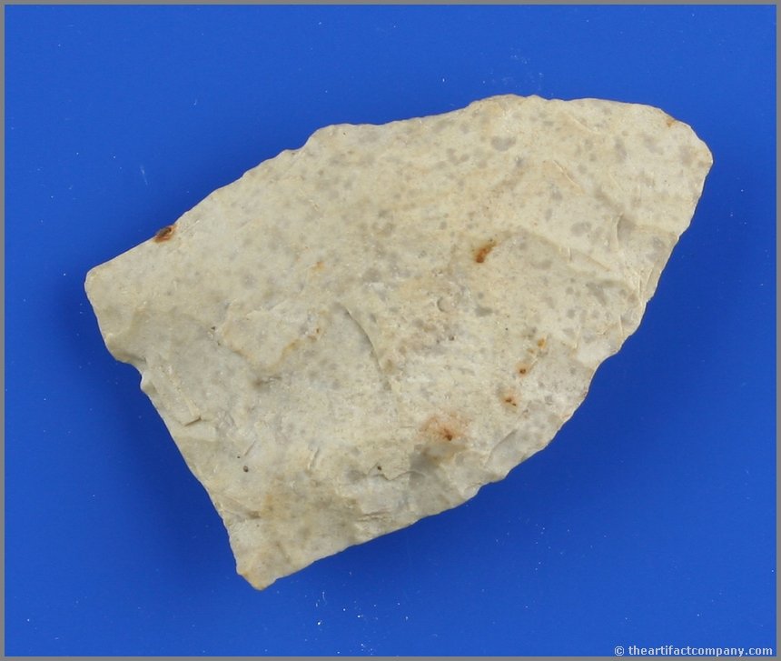 1 7/8" Paleo Dart: Cream fossil chert eaxmple marked from Wyandotte Co., Ohio.