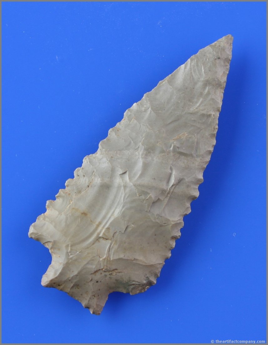 3" Kirk Stemmed Serrated: Found by David Farris in Tennessee. Pretty Dover chert with great form, thinness, and serrations.