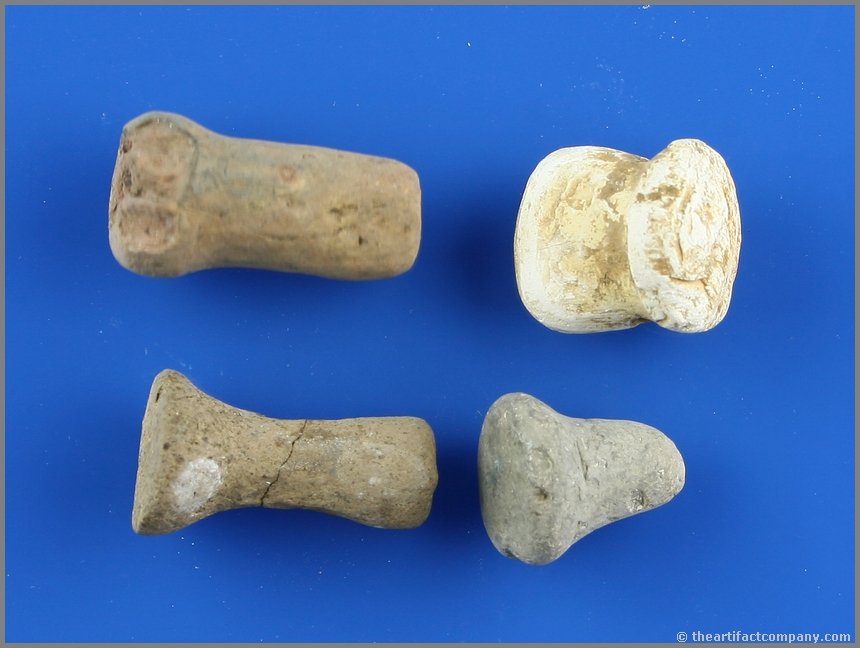3 Ear Plugs & One Shell Bead.: All found by Harvey McGehee in Arkansas on various sites. The Shell bead is particularly interesting style and shape rarely seen.